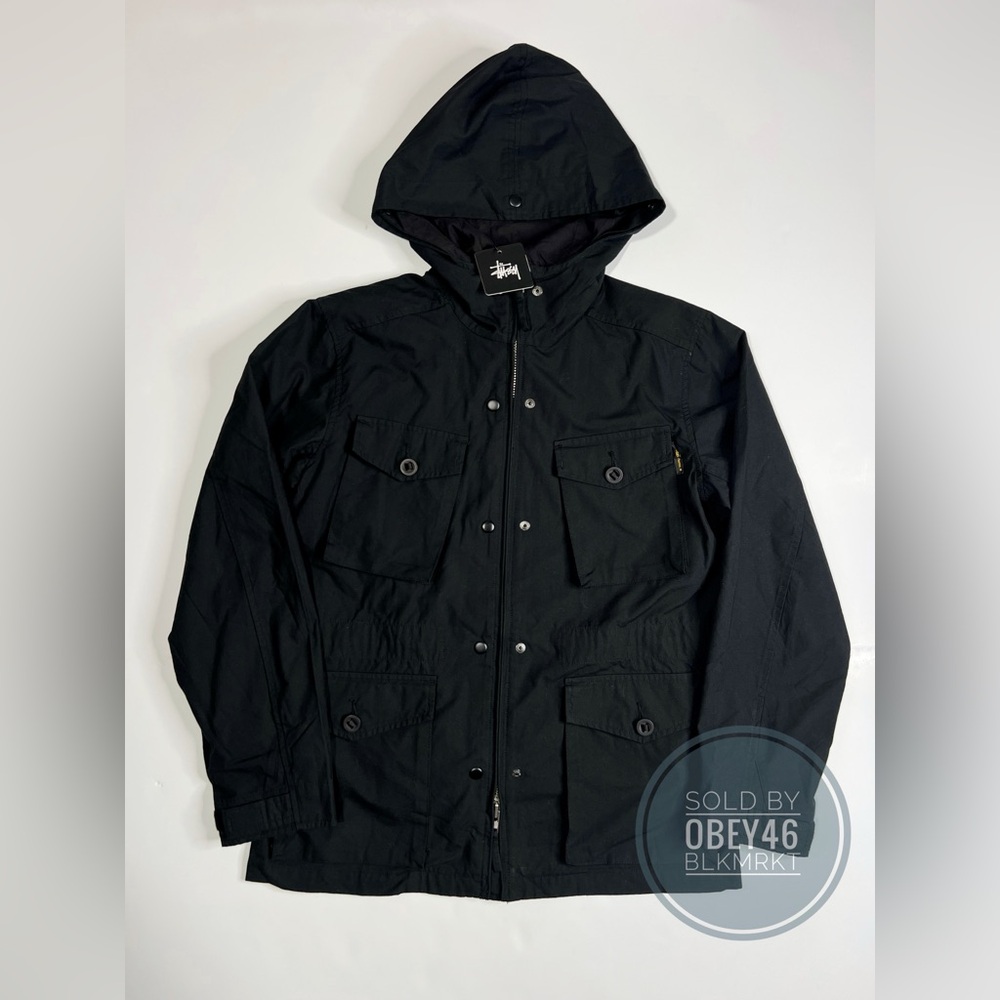 Vintage Stussy Hooded Remix Parka Jacket Black Removable Liner Size Medium